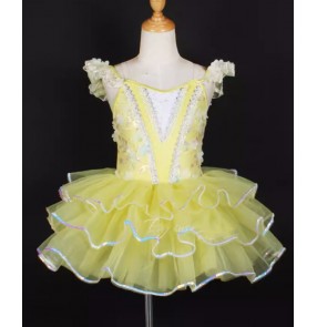 Girlls toddlers yellow tutu skirts ballerina ballet dance dresses kids Party stage performance fairy princess dress modern jazz dance costumes for children